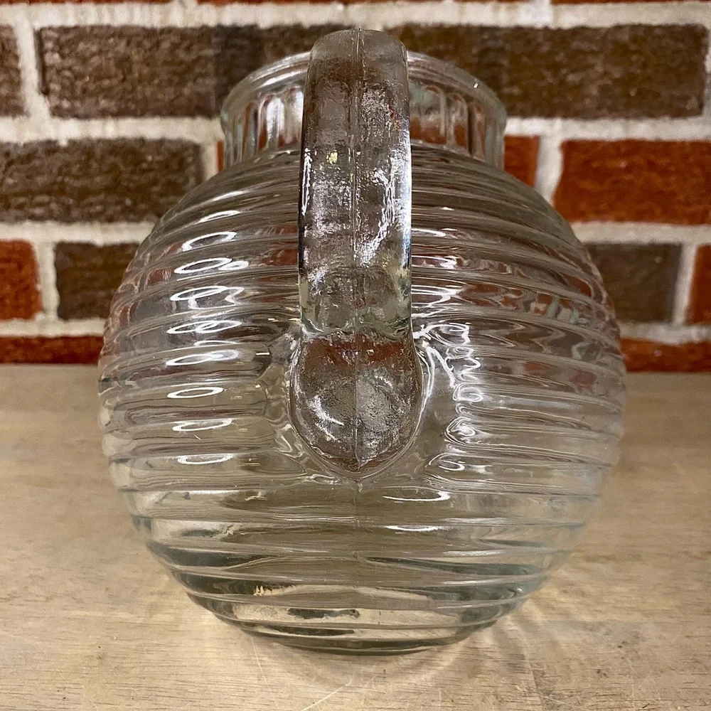 Vintage‎ (1970's) Anchor Hocking Clear Glass Pitcher Ribbed Ball Tilt
